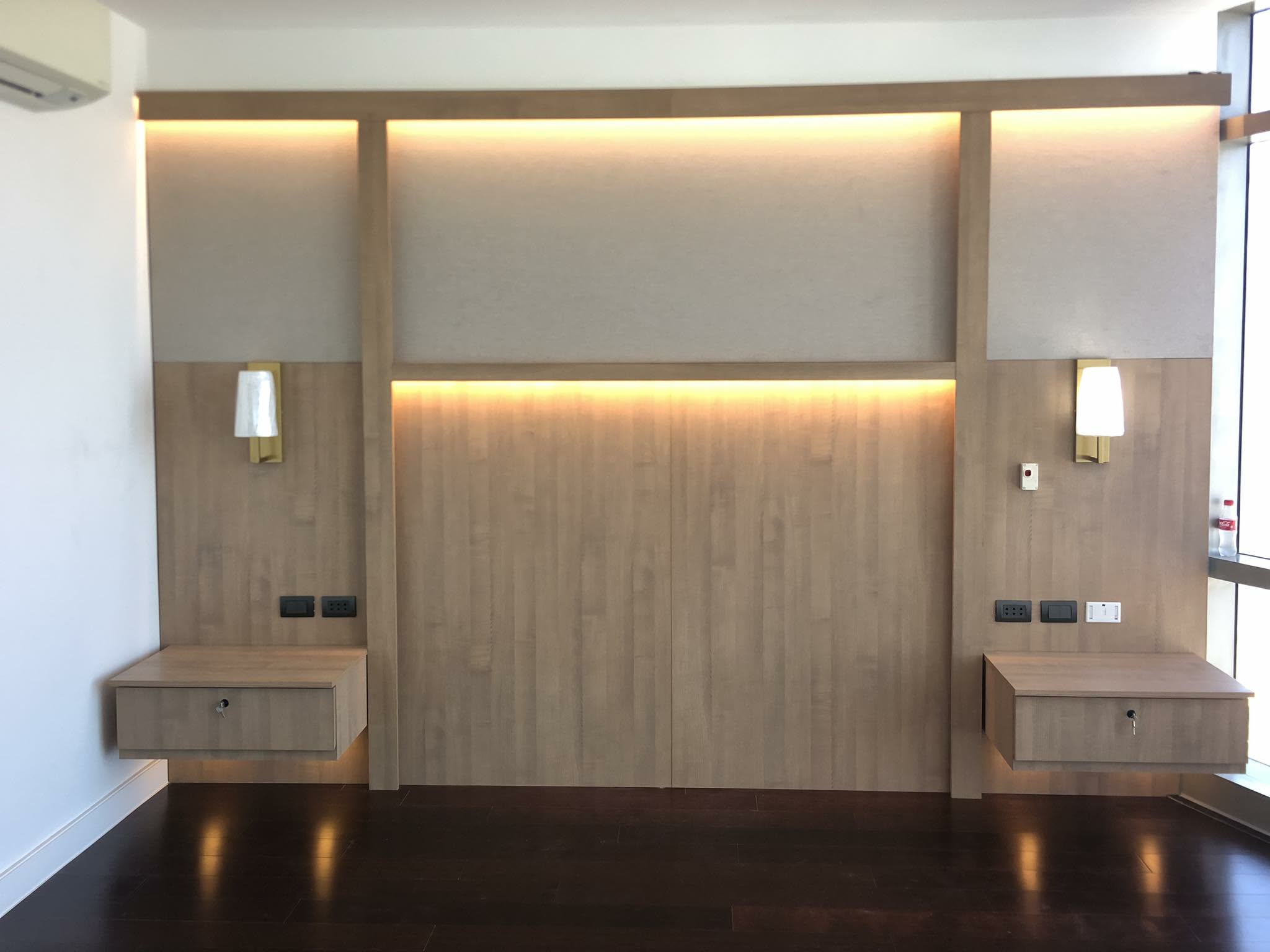 Blue kitchen with white backsplash